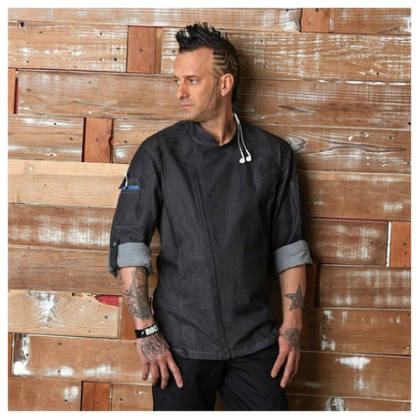 Chef Works EXDZ001BLKS Gramercy Chef Coat Single-breasted Roll-up Long Sleeves With Tab