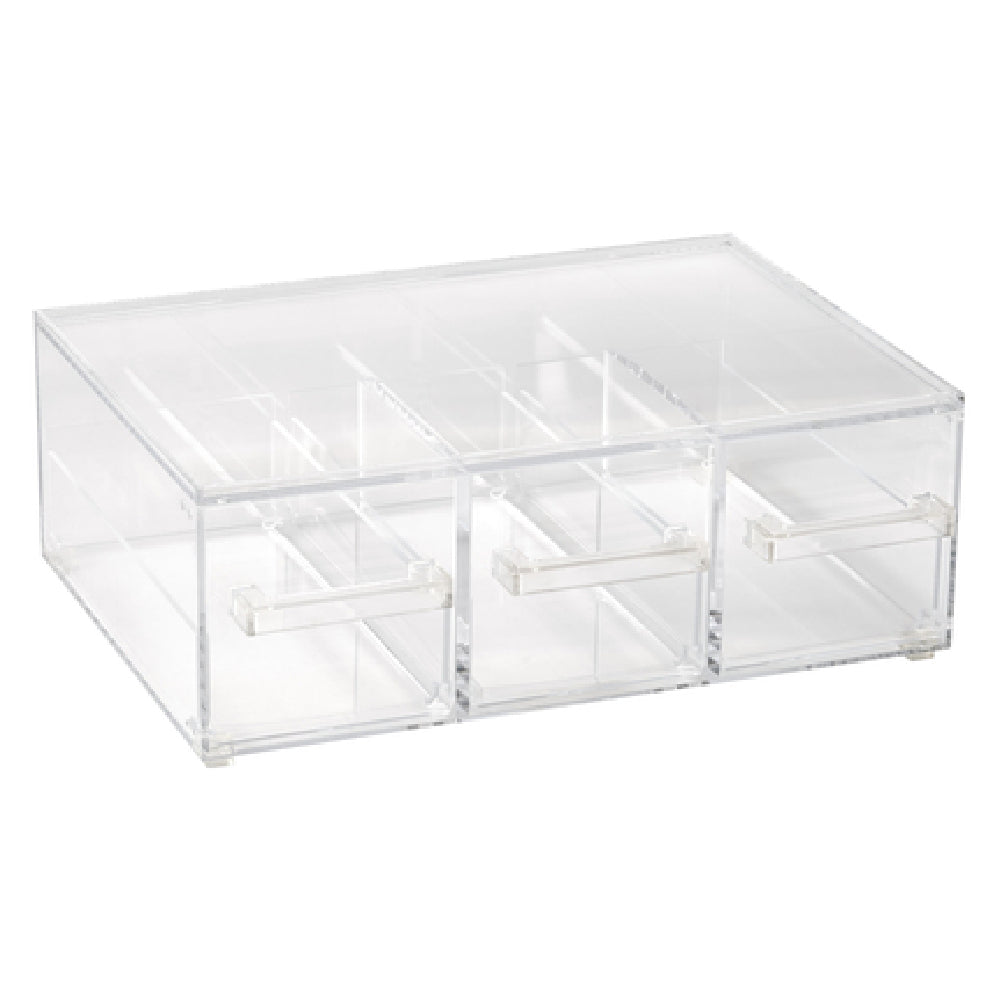 Vollrath SBB33 Cubic Acrylic Display System 20"W X 14"D X 7-3/8"H Full Size Clear Acrylic Case With (3) Drawers