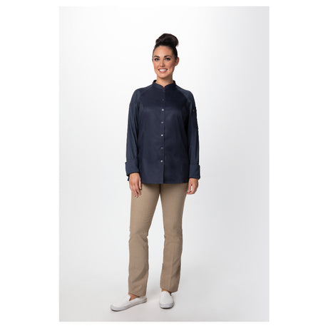 Chef Works CBS01W-GRY-L Women's Tulum Chef Coat Raglan Long Sleeve Snap Front Closure