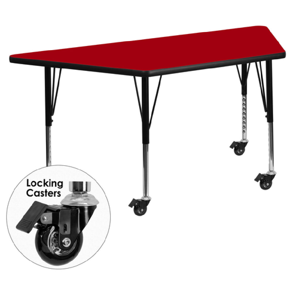 Flash Furniture XU-A3060-TRAP-RED-T-P-CAS-GG Activity Table 57-1/2"W X 26-1/4"D X 17-2/5" To 25-2/5" Adjustable Height