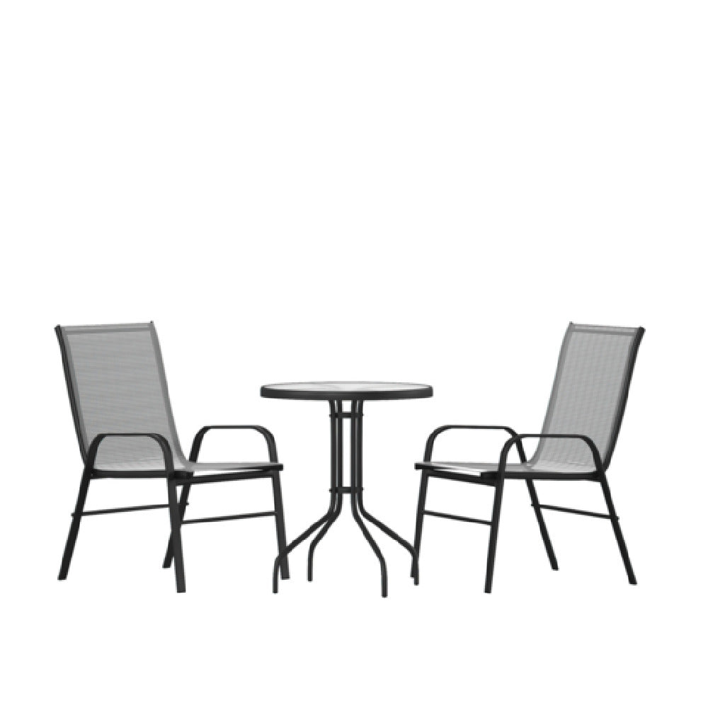 Flash Furniture TLH-0701303C-GY-GG Brazos 3 Piece Outdoor Patio Dining Set 23.75" Round Tempered Glass Patio Table