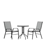 Flash Furniture TLH-0701303C-GY-GG Brazos 3 Piece Outdoor Patio Dining Set 23.75" Round Tempered Glass Patio Table