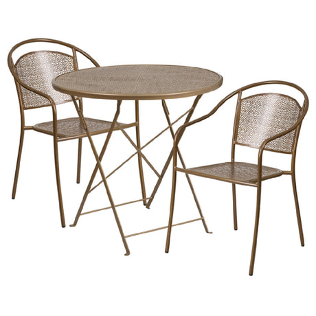 Flash Furniture CO-30RDF-03CHR2-GD-GG Patio Table Set Includes (1) Folding Table: 30" Dia. X 28"H