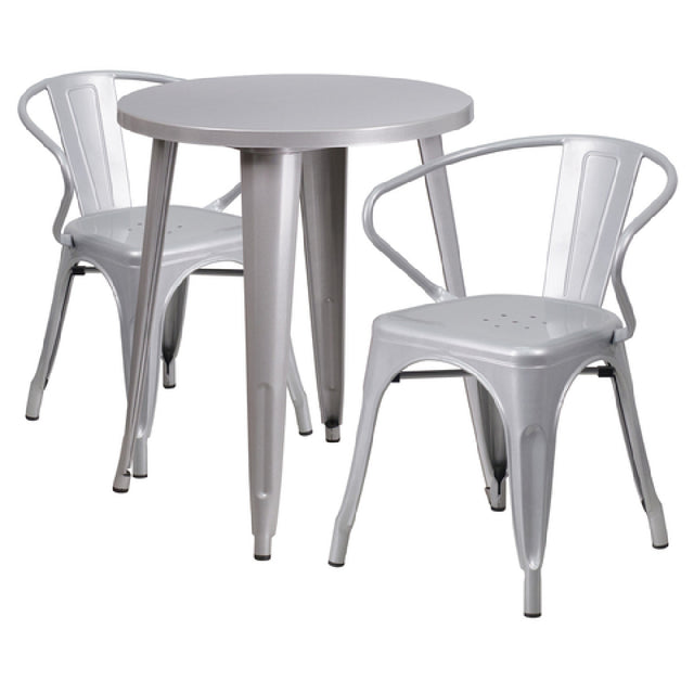 Flash Furniture CH-51080TH-2-18ARM-SIL-GG Table And Chair Set Includes (1) 24" Dia. X 29"H Table