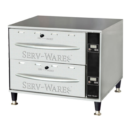 Serv-Ware SWPWDS-2 - Serv-Ware - Electric Cooking - 2 Drawer Warmer - Dimensions: 27.75" W X 21" D X 24.24" H - Temperature Range: 80°F - 220°F - Amps: 7.5 - Voltage: 120 - Hz: 60 - Phase: 1 - Watts: 900 - Materials: Heavy Duty Stainless Steel Construction With 1" Thick Fiberglass For Maximum Insulation - Warranty: 1 Year