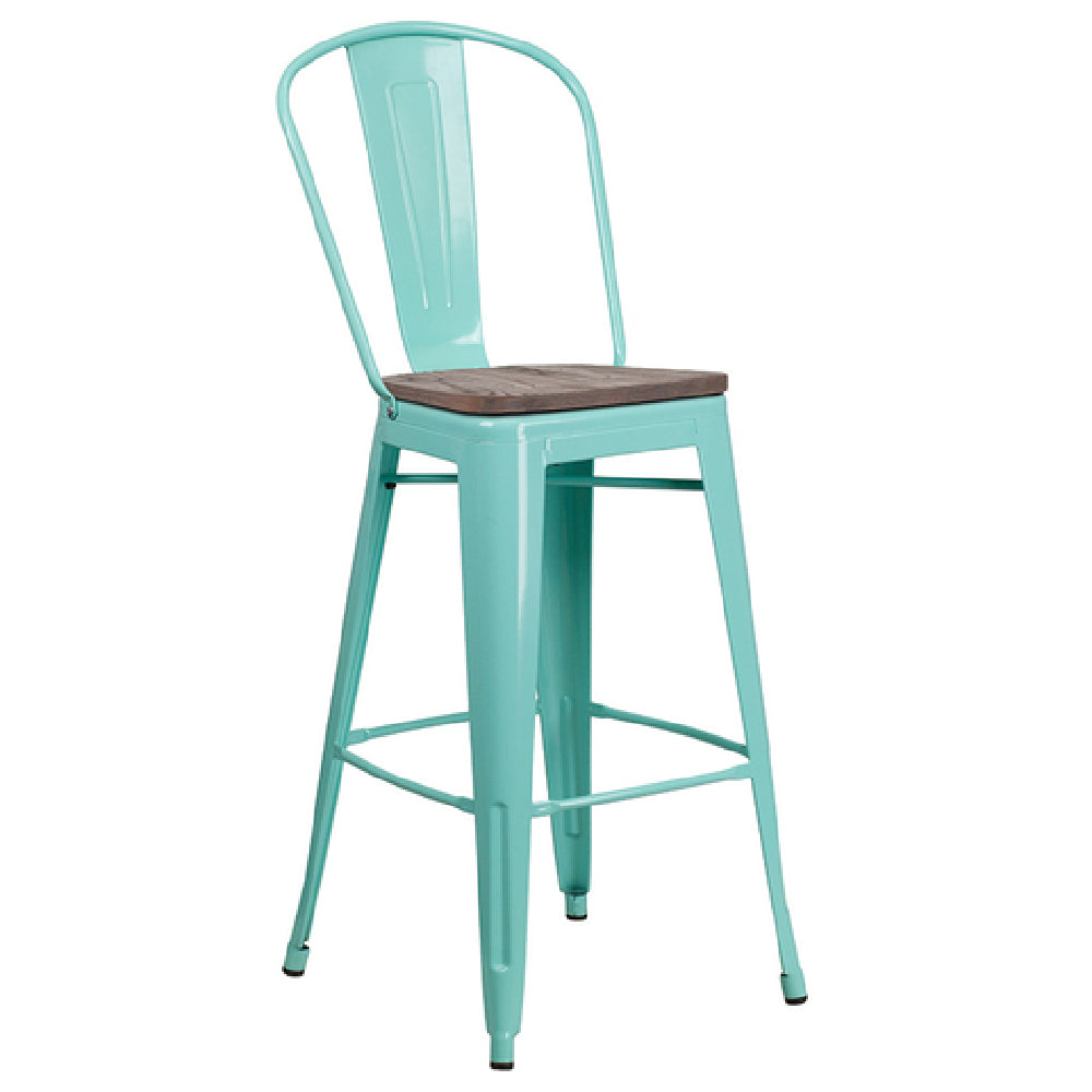 Flash Furniture ET-3534-30-MINT-WD-GG Bar Stool 500 Lb. Weight Capacity Curved Back With Vertical Slat