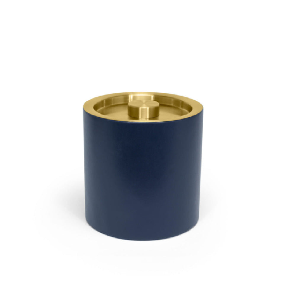 FOH RIB026BLL21 3.5qt Round London Ice Bucket Navy With Matte Brass Lid Includes One RIB017BLL21-BTM 3.5qt Round London Ice Bucket Base Navy