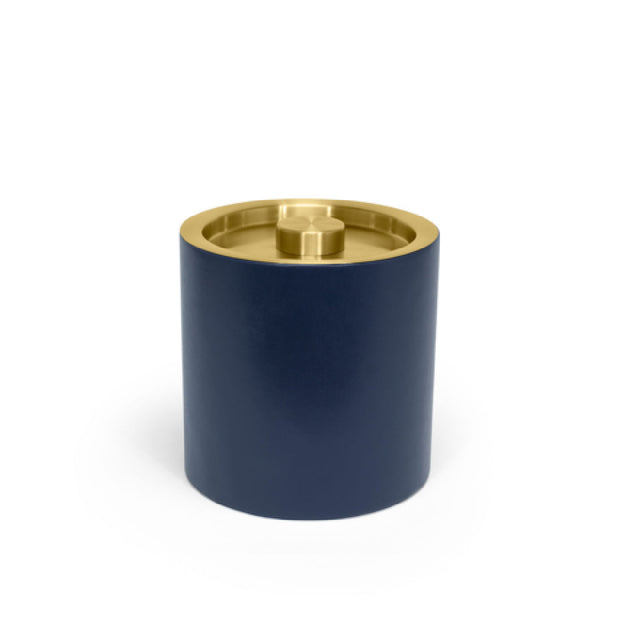 FOH RIB026BLL21 3.5qt Round London Ice Bucket Navy With Matte Brass Lid Includes One RIB017BLL21-BTM 3.5qt Round London Ice Bucket Base Navy