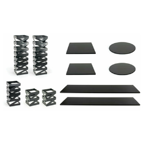 FOH BST020MUM28 Buffet Essentials Zig Zag Black Bamboo On Matte Black Includes One BRI006BKI28 Zig Zag Risers Set Of 3 Matte Black