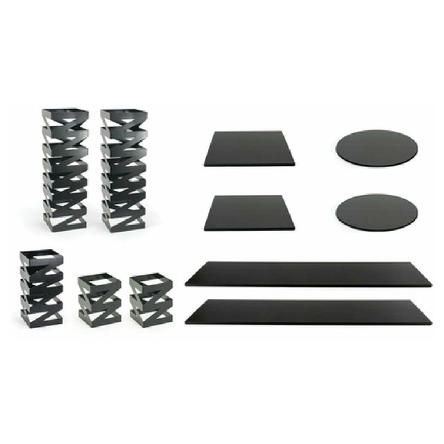 FOH BST020MUM28 Buffet Essentials Zig Zag Black Bamboo On Matte Black Includes One BRI006BKI28 Zig Zag Risers Set Of 3 Matte Black
