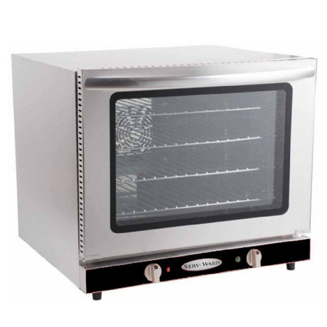 Serv-Ware ECO-66 - Serv-Ware - Electric Cooking - Counter Top Electric Convection Oven - Dimensions: 22.875" W X 22" D X 20.125" H - Temperature Range: 150°F - 500°F - Amps: 14 - Voltage: 208 - Hz: 60 - Phase: 1 - Watts: 2800 - Materials: Stainless Steel Interior & Exterior With Dual Pane Glass And Chrome Wire Racks - Warranty: 1 Year