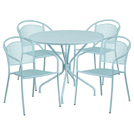 Flash Furniture CO-35RD-03CHR4-SKY-GG Patio Table Set Includes (1) Table: 35-1/4" Dia. X 28-3/4"H