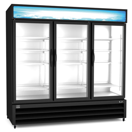 Kelvinator KCHGM72R (738308 Reach-in Refrigerated Merchandiser Three-section Self-contained Bottom Mount Refrigeration 72 Cubic Feet Capacity (3) Glass Doors With Locks