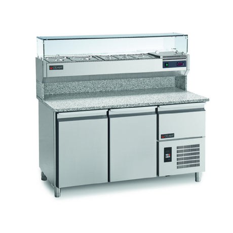 RositoBisani PC160 - Refrigerated Pizza Prep Table With Upper Refrigerated Toppings Rail Display Case