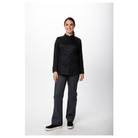 Chef Works CBS01W-BLK-M Women's Tulum Chef Coat Raglan Long Sleeve Snap Front Closure