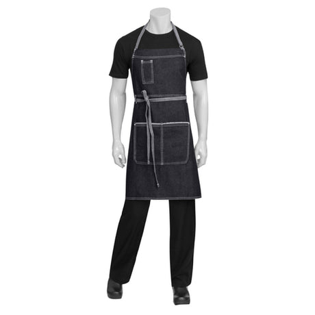 Chef Works AB041-BLK-0 Bronx Bib Apron 34"L X 30"W Reverse Fabric Ties With Belt Loop