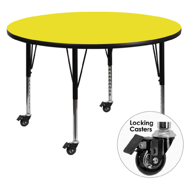 Flash Furniture XU-A48-RND-YEL-H-P-CAS-GG Activity Table 48" Dia. X 17-1/2" To 25-1/2" Adjustable Height