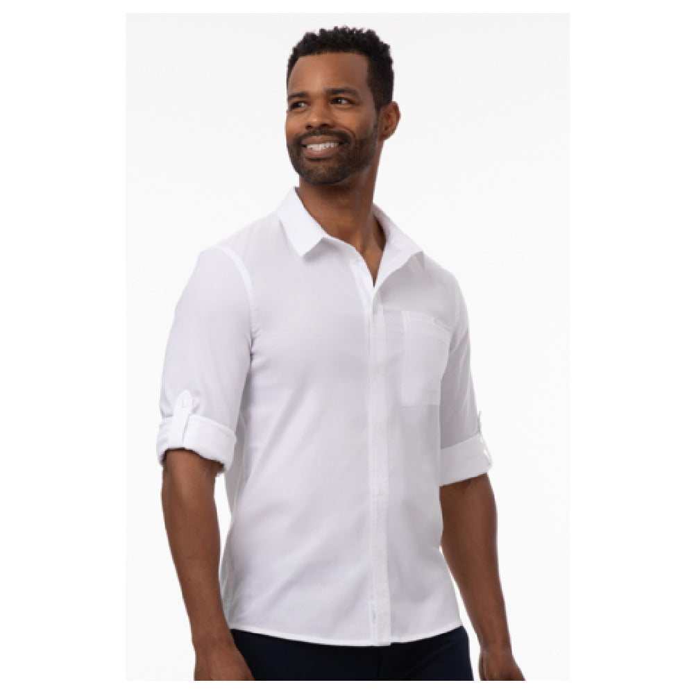 Chef Works SES01-WHT-XL Modern Oxford Classic Shirt Stretch Fabric Snap Front Closure