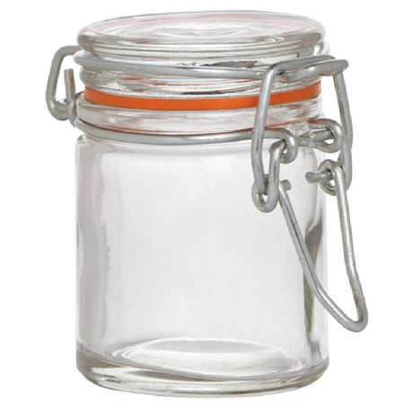 Tableware Solutions USA N210983 Mini Terrine Jar 1-3/5 Oz. (0.05 L) 1.69" Dia. X 3-3/10"H Lid Mounted On A Wire Hinge With Locking Lever