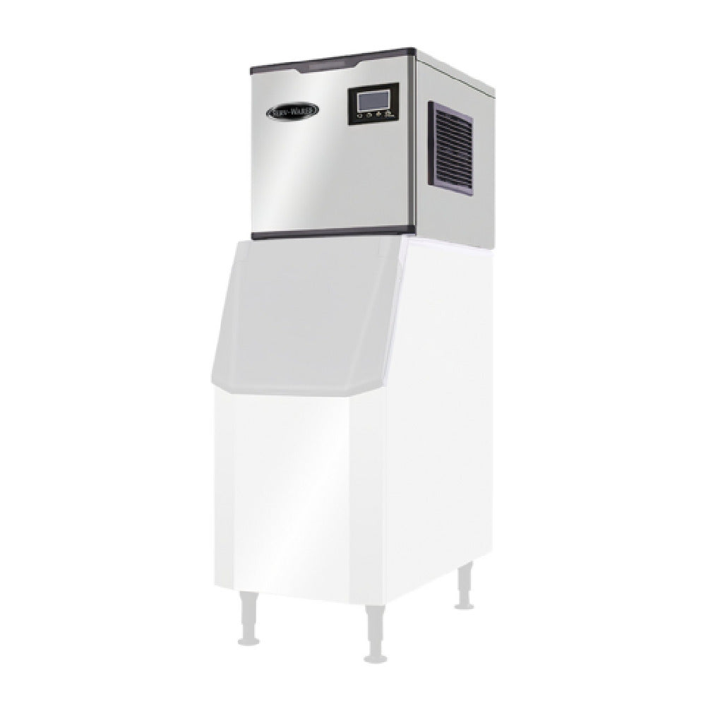 Serv-Ware SWM22-350F - Serv-Ware Ice Machine - 350 Lb Production - 22" Wide - Dimensions: 22.05"W X 23.39"D X 22.27"H - Modular Head - Full Cube - LED Lighting - Exterior Material: Stainless Steel - Interior Material: Stainless Steel - R290 Refrigerant - BTU/H: 2661 - Defrosting: Automatic Operation - 1/4 HP - 115v/60/1-ph