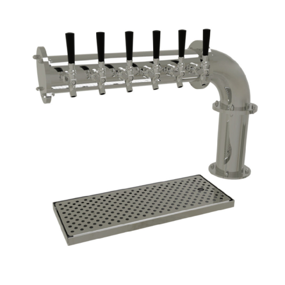 Glastender PC-6-MFR Pipe Cantilever Draft Dispensing Tower Countertop (6) Stainless Steel Faucets (handles Not Included)