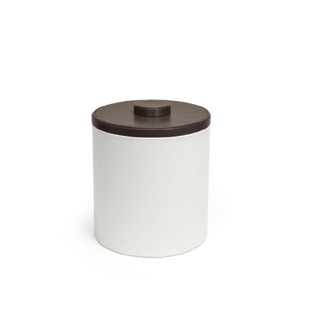 FOH RIB029WHL21 3.5qt Round London Ice Bucket White With Brown Lid Includes One RIB017WHL21-BTM 3.5qt Round London Ice Bucket Base White