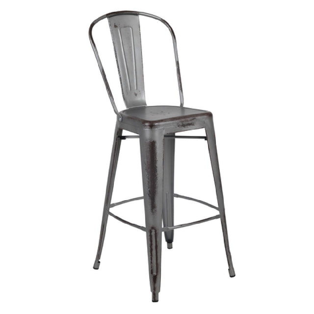 Flash Furniture ET-3534-30-SIL-GG Bar Stool 500 Lb. Weight Capacity Curved Back With Vertical Slat