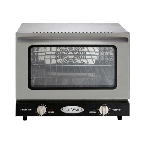 Serv-Ware ECO-21 - Serv-Ware - Electric Cooking - Counter Top Electric Convection Oven - Dimensions: 18.625" W X 19.25" D X 14.875" H - Temperature Range: 150°F - 500°F - Amps: 12 - Voltage: 115 - Hz: 60 - Phase: 1 - Watts: 1440 - Materials: Stainless Steel Interior & Exterior With Dual Pane Glass And Chrome Wire Racks - Warranty: 1 Year