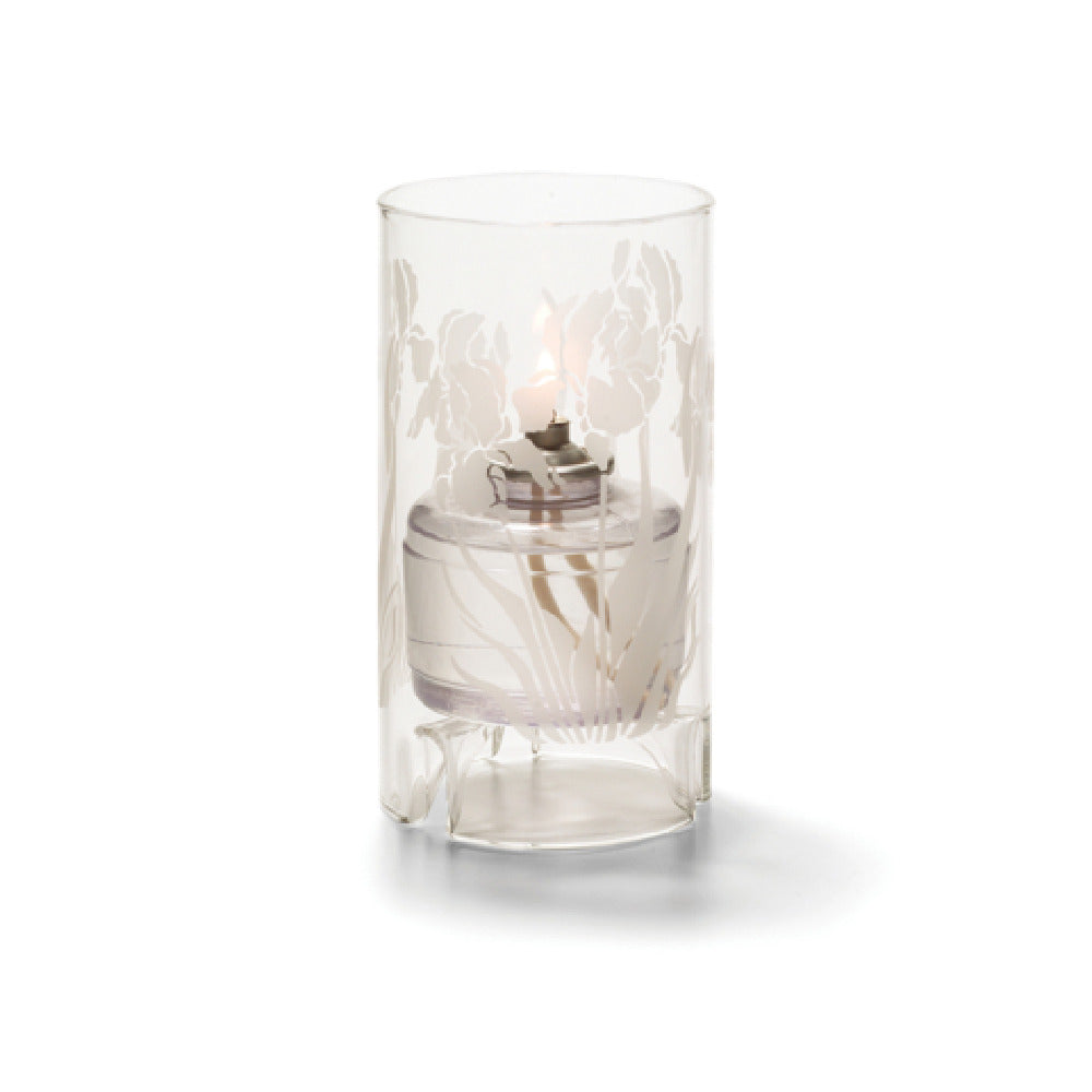 Hollowick 48000C-IRIS Iris Etched Cylinder Glass Lamp Large 5.5"H X 3" Dia. (mm: 140 H X 76 Dia.)