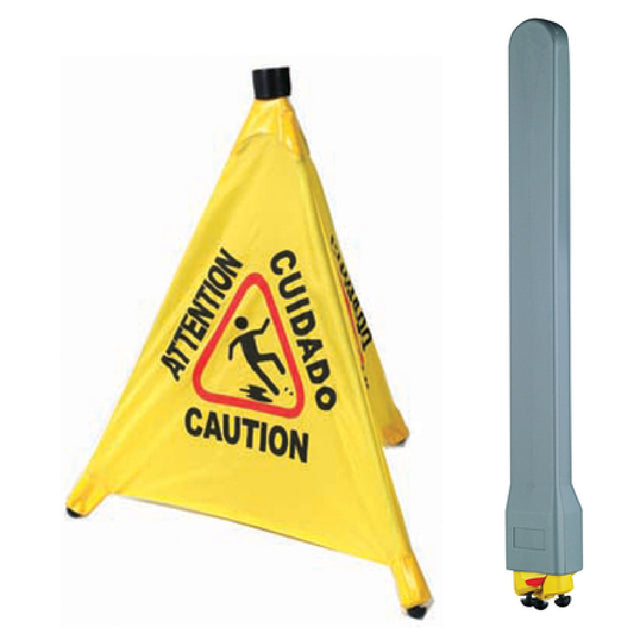 Winco CSF-SET Floor Sign Set Includes: Pop-up Caution Cone (CSF-4) & Wall-mount Storage Tube