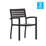 Flash Furniture 2-XU-DG-HW6006-GY-GG Lark Stackable Faux Teak Side Chair 300 Lb. Weight Capacity