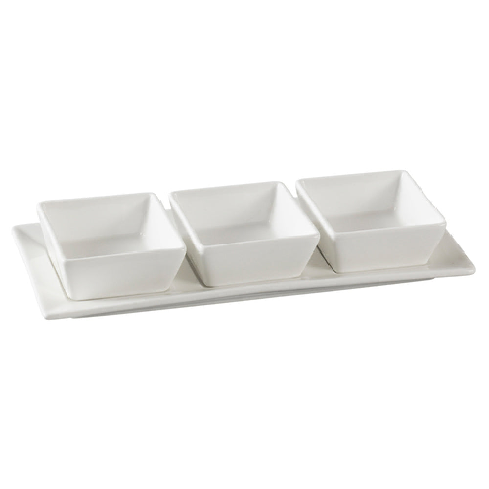 Yanco PS-724 Piscataway Bowl Set Includes (3) 3" 3 Oz. Square Bowls And 11" X 4-1/4" Rectangular Tray