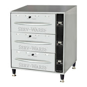 Serv-Ware SWPWDS-3 - Serv-Ware - Electric Cooking - 3 Drawer Warmer - Dimensions: 27.75" W X 21" D X 33.63" H - Temperature Range: 80°F - 220°F - Amps: 11.25 - Voltage: 120 - Hz: 60 - Phase: 1 - Watts: 1350 - Materials: Heavy Duty Stainless Steel Construction With 1" Thick Fiberglass For Maximum Insulation - Warranty: 1 Year