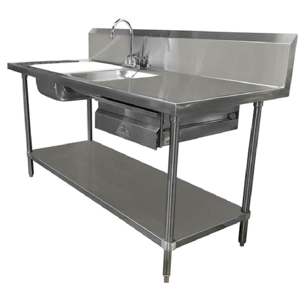 Advance Tabco DL-30-72 Prep Table Sink Unit 72"W X 30"D 14 Gauge 304 Stainless Steel Top With (1) 16"W X 20"D Front-to-back X 4" Deep Sink Bowl & (1) 16"W X 20"D Front-to-back X 8" Deep Sink Bowl