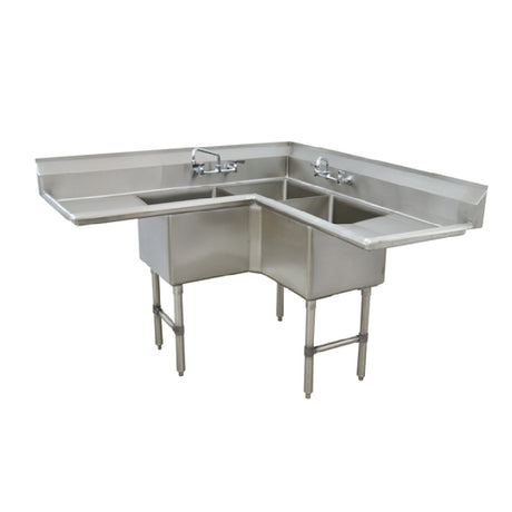 Advance Tabco FC-K6-18D Fabricated NSF Corner Sink 3-compartment L Shaped 18" Right & Left Drainboards