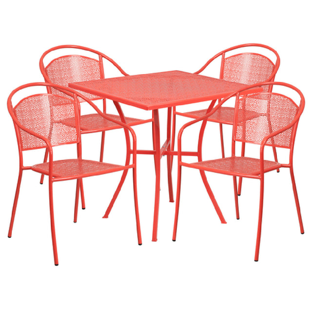 Flash Furniture CO-28SQ-03CHR4-RED-GG Patio Table Set Includes (1) Table: 28"W X 28"D X 28-1/4"H