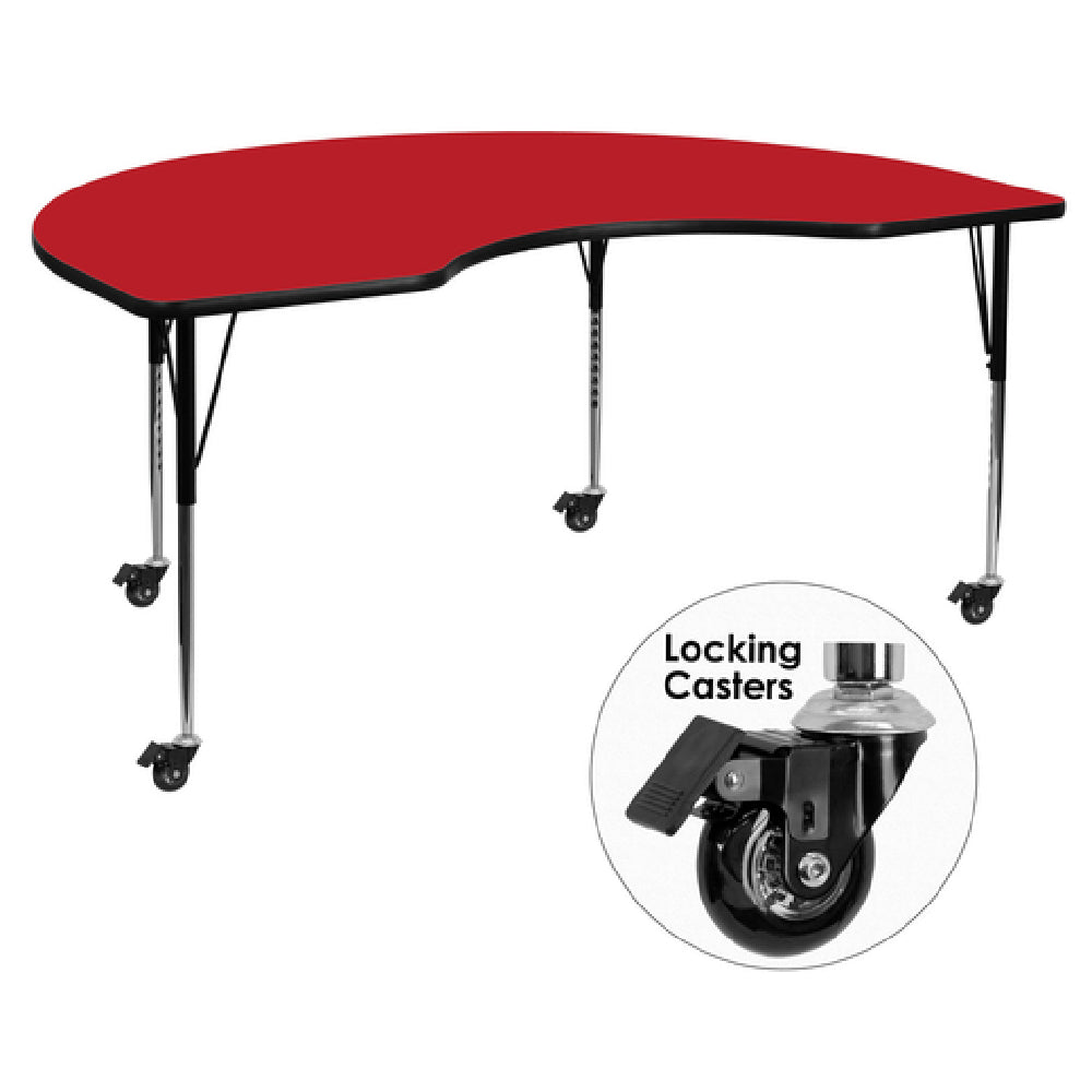 Flash Furniture XU-A4872-KIDNY-RED-H-A-CAS-GG Activity Table 72"W X 48"D X 22-2/5" To 30-1/2" Adjustable Height