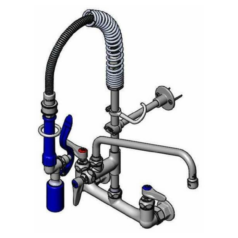 T&S Brass MPM-8WLN-12-SWV EasyInstall Mini Pre-Rinse Unit Wall Mount Mixing Faucet With 8" Adjustable Centers