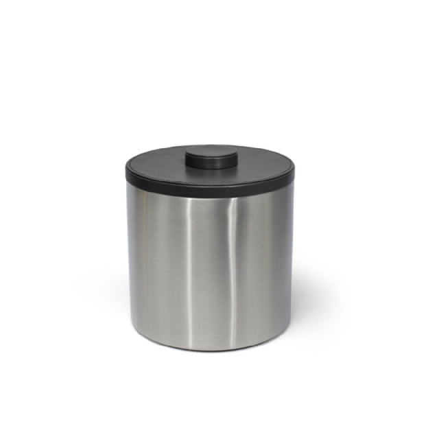 FOH RIB034BSS21 3qt Round Brushed Stainless Ice Bucket Silver With Black Lid