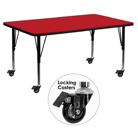 Flash Furniture XU-A2460-REC-RED-H-P-CAS-GG Activity Table 60"W X 24"D X 17-1/2" To 25-1/2" Adjustable Height