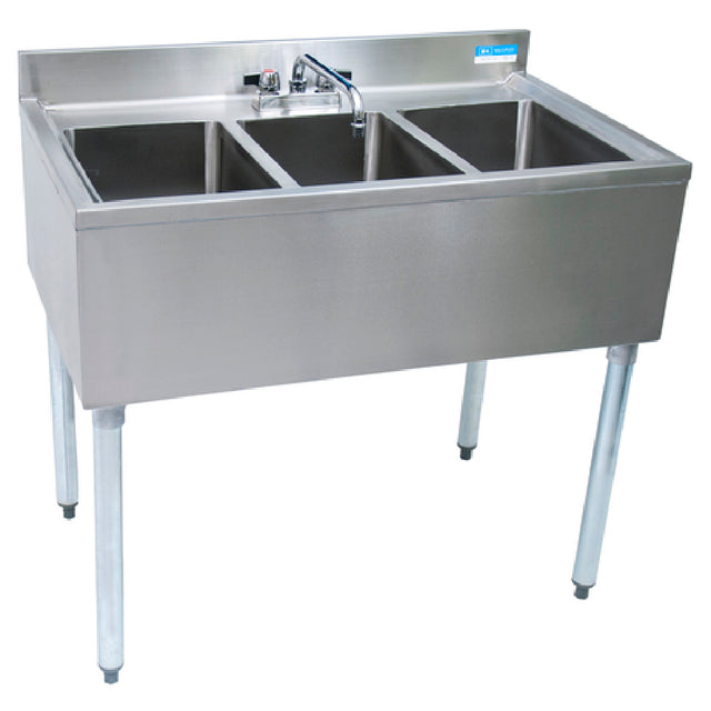 BK Resources UB4-21-336S Underbar Sink Three Compartment 36”W X 21-1/4"D X 32-1/2"H Overall Size