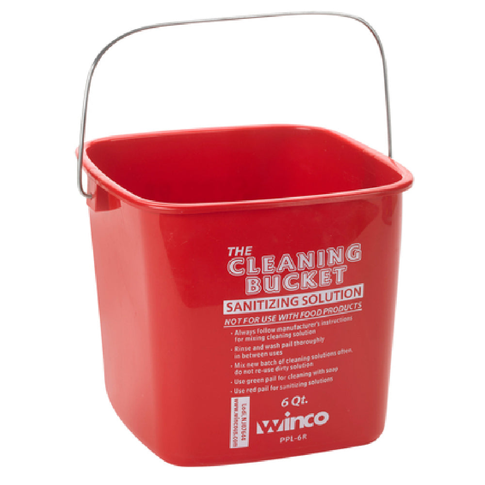 Winco PPL-6R Cleaning Bucket 6 Qt. For Sanitizing Solution