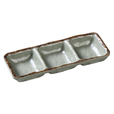 Yanco YO-9113 Yoto Triple Sauce Dish 3-compartments 8"L X 2-3/4"W X 3/4"H