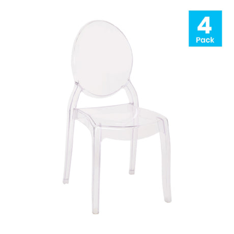 Flash Furniture ZH-GHOST-OVR-4-GG Revna Set Of 4 Transparent Crystal Extra Wide Resin 700 LB. Weight Capacity Banquet & Event Ghost Chairs-Indoor/Outdoor Use