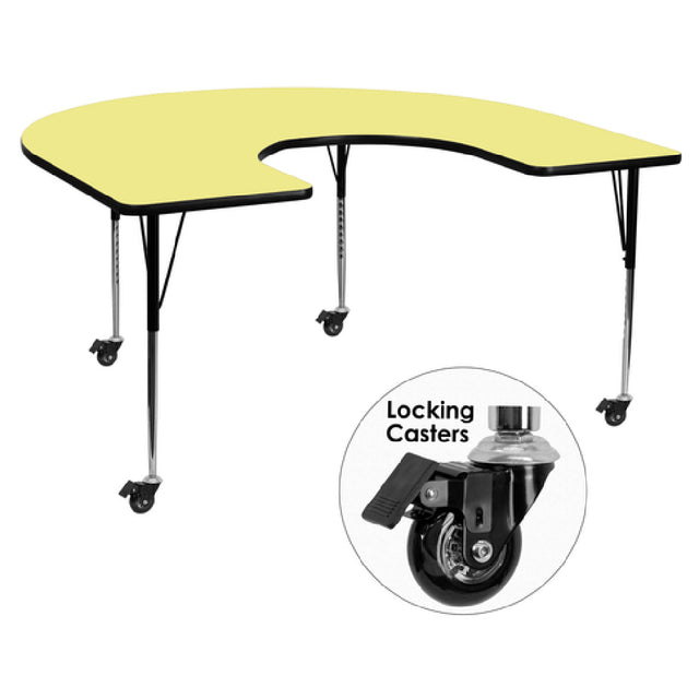 Flash Furniture XU-A6066-HRSE-YEL-T-A-CAS-GG Activity Table 66"W X 60"D X 22-1/4" To 30-2/5" Adjustable Height