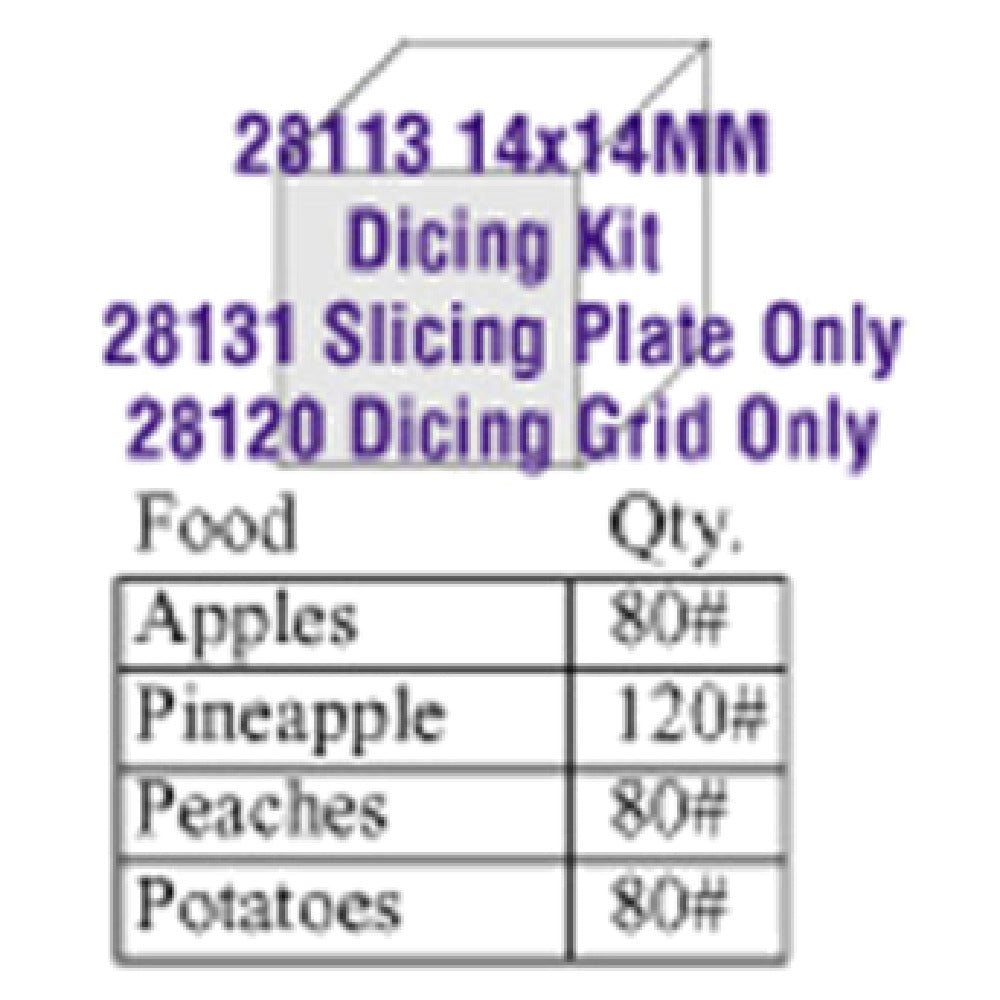 Robot Coupe 28113 Dicing Kit 14 X 14mm (9/16") Includes: Slicing Disc (28131) & Dicing Grid (28120)