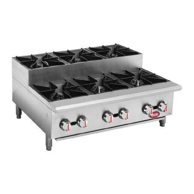 Hubert 184058 - Kratos® Gas Step-Up Countertop Range, 36"W X 30"D X 13 1/2"H, (6) Burners