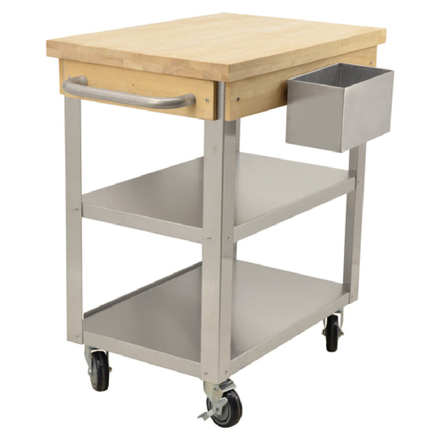 Omcan 41516 (41516) Mobile Prep Cart 30" X 20" Solid Maple Wood Top (2) Stainless Steel Shelves