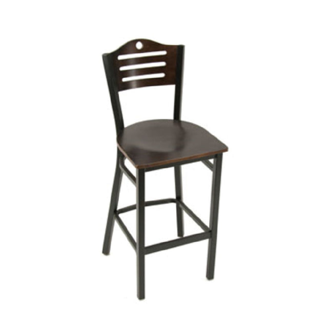 Klinger's Trading 707-BS-W Bar Stool Mahogany Wood Seat & Slatted Back With Hole Cutout