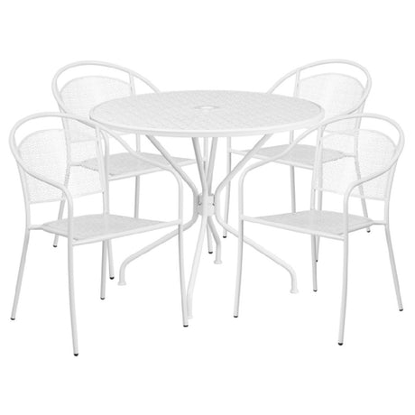 Flash Furniture CO-35RD-03CHR4-WH-GG Patio Table Set Includes (1) Table: 35-1/4" Dia. X 28-3/4"H